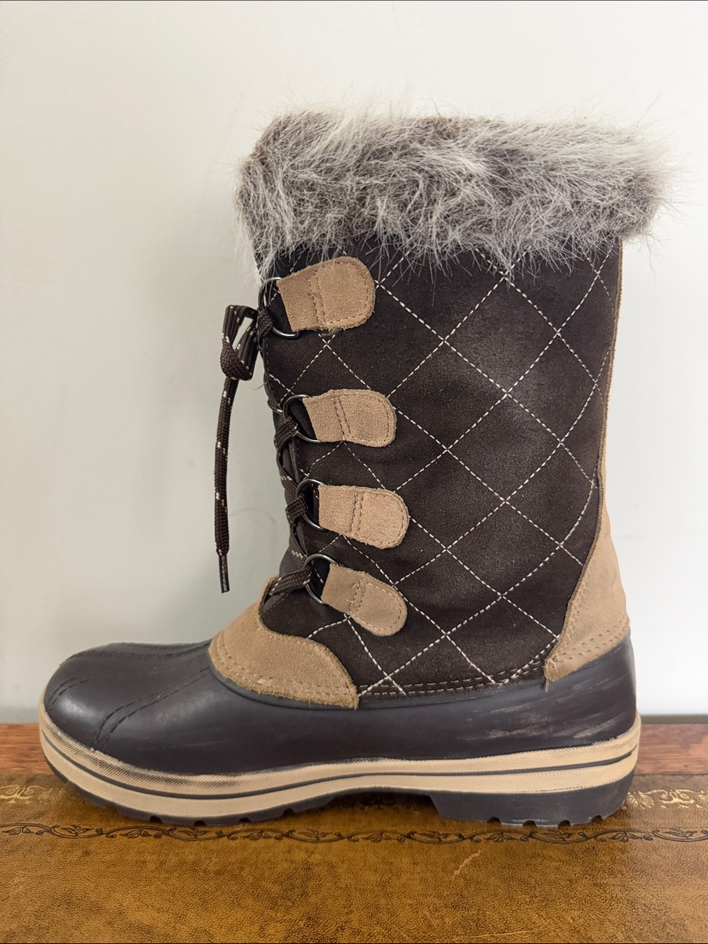 Polar Edge Thinsulate Faux Fur Winter Snow Boots Brown Suede Leather Size 9 - Picture 5 of 16